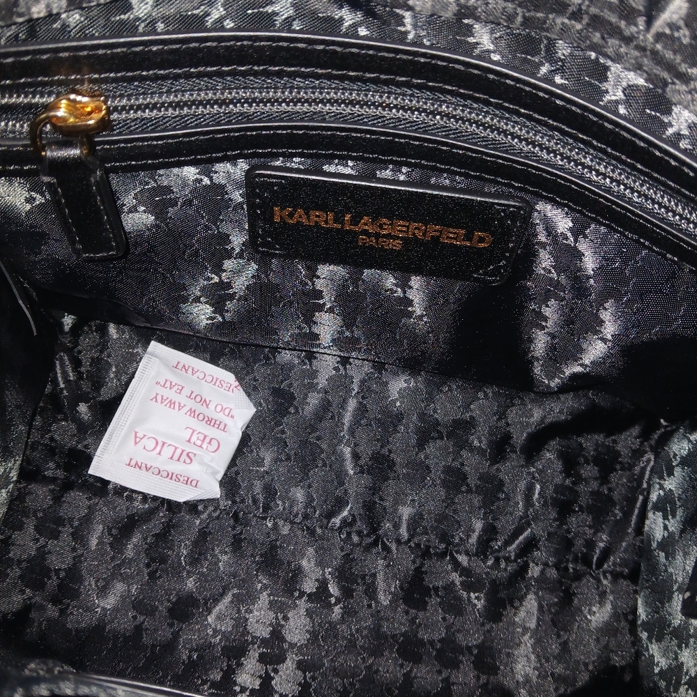Karl Lagerfeld Maybelle Crossbody Satchel, Ikonik Paris Charms, Black, Gold - Picture 6 of 11